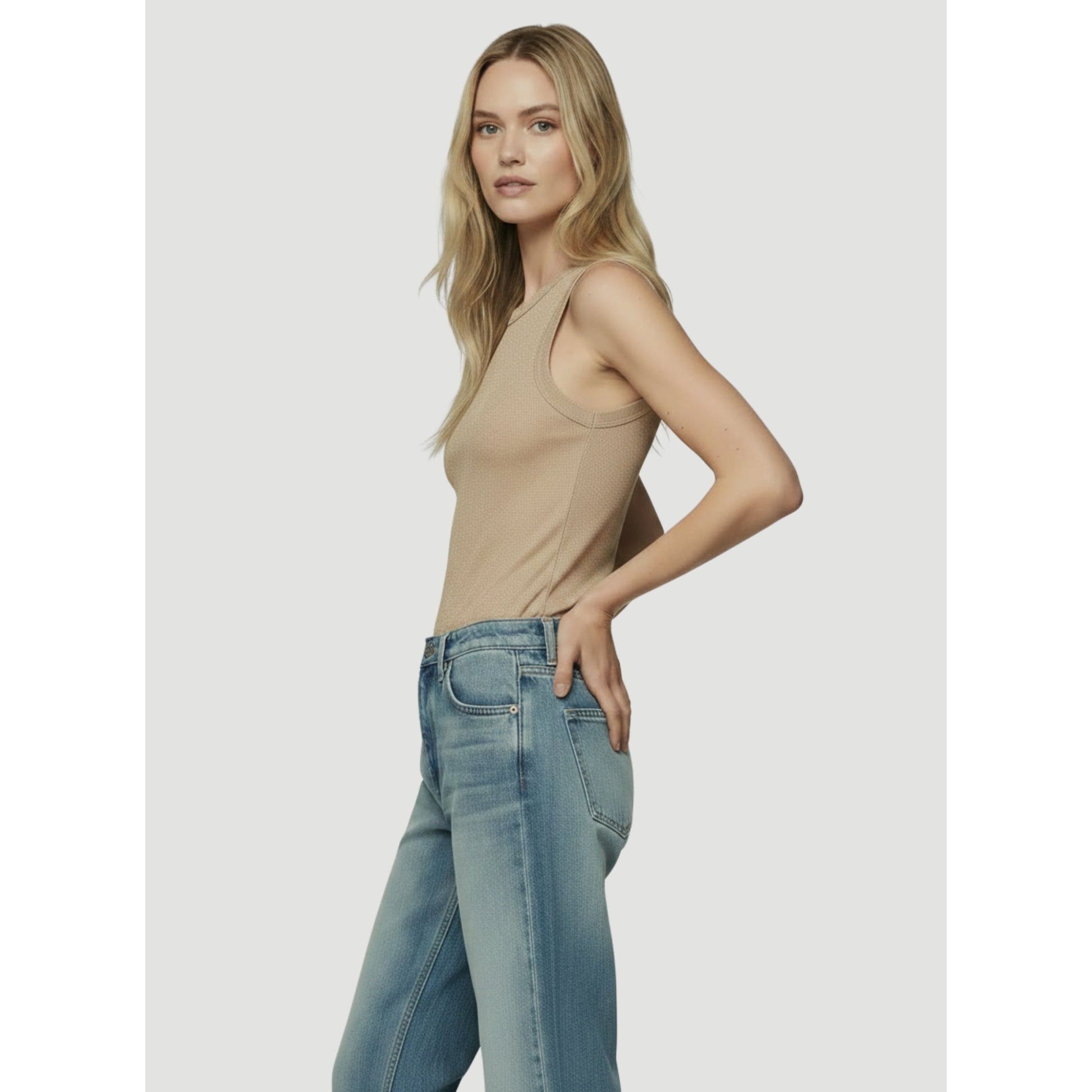 Majestic Filatures Soft Touch Metallic Baby Rib Crewneck Tank - Coffee Latte Lavender