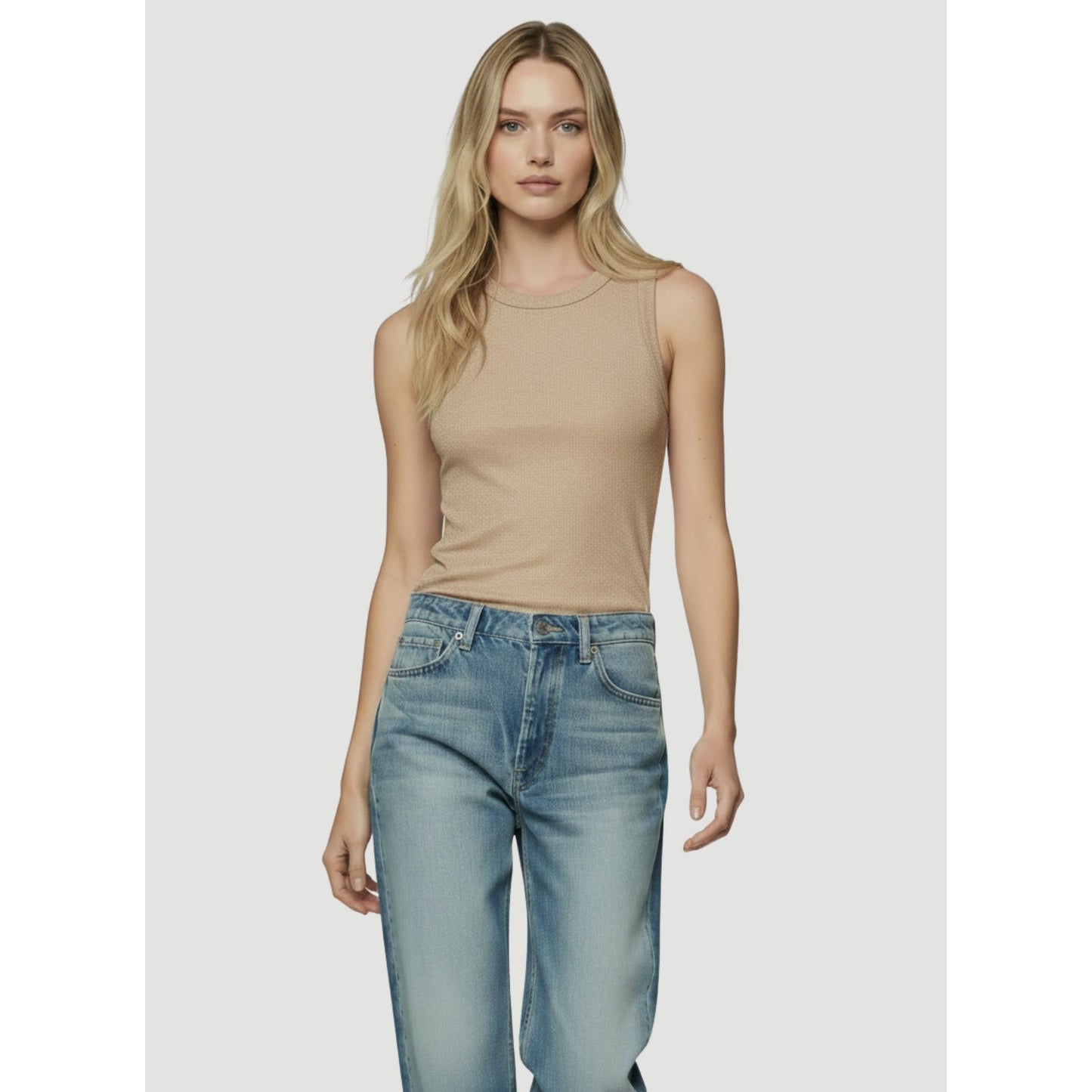 Majestic Filatures Soft Touch Metallic Baby Rib Crewneck Tank - Coffee Latte Lavender