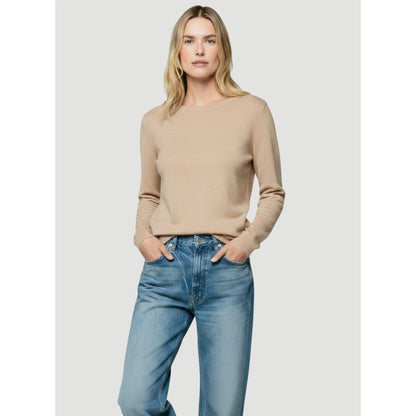 Women's marine blue Majestic Filatures extrafine double layer cashmere long-sleeve crewneck sweater.