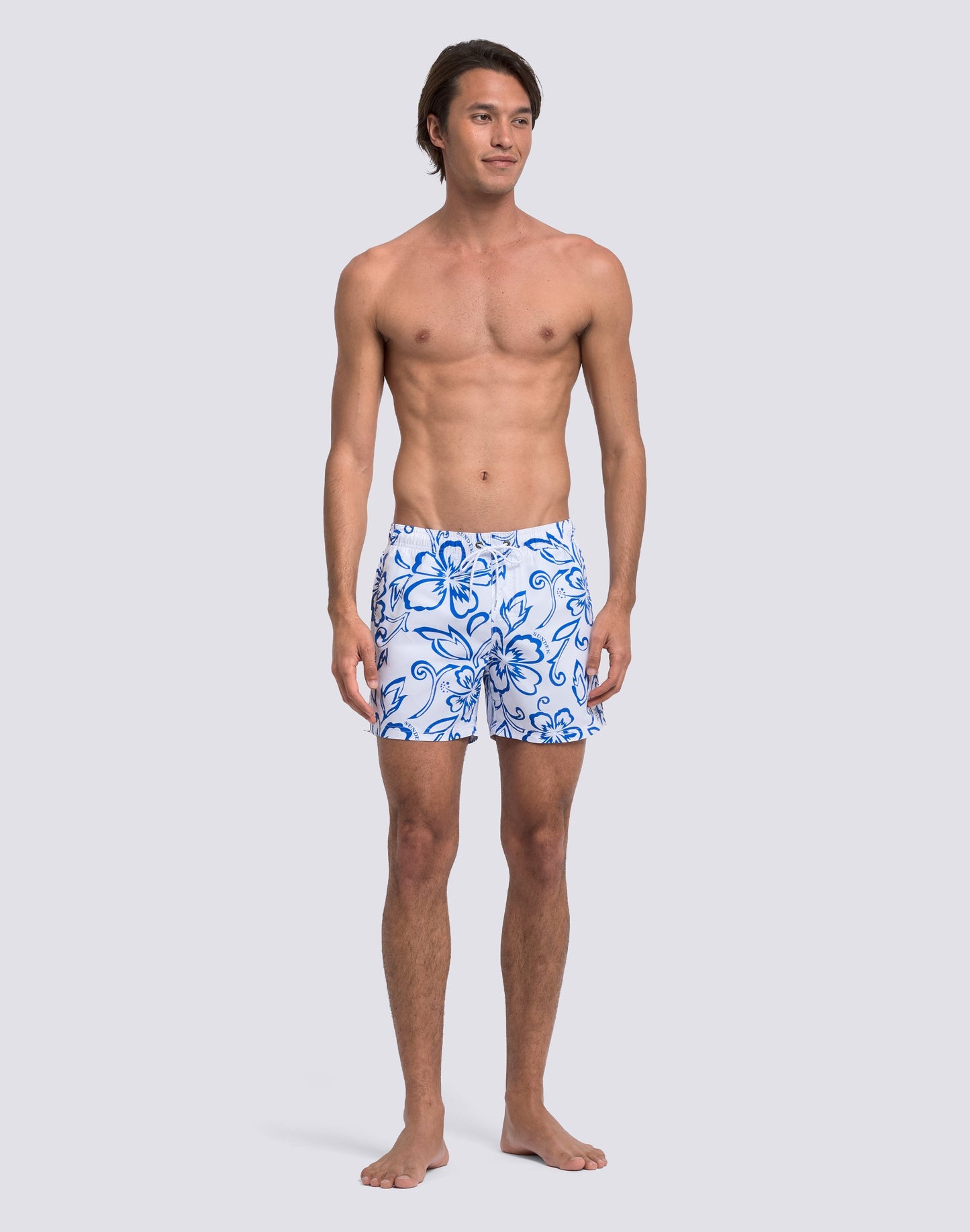 Archive Hibiscus Print Elastic Waist Boardshort - Vintage White
