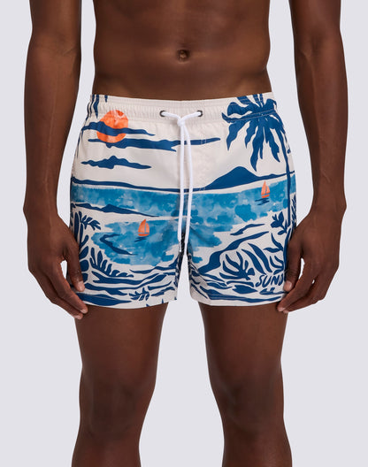 Nostalgic Sea Print Elastic Waist Boardshort (Recycled Poly) - Multicolor
