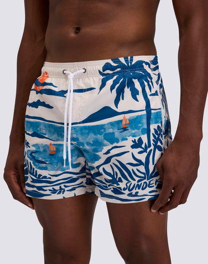 Nostalgic Sea Print Elastic Waist Boardshort (Recycled Poly) - Multicolor