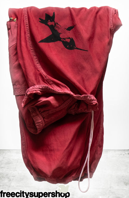 FreeCity MATTE/SATIN LOOSE DRAWCORD BIGGY PANT - Artyard Red White Smoke