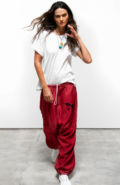 FreeCity MATTE/SATIN LOOSE DRAWCORD BIGGY PANT - Artyard Red White Smoke