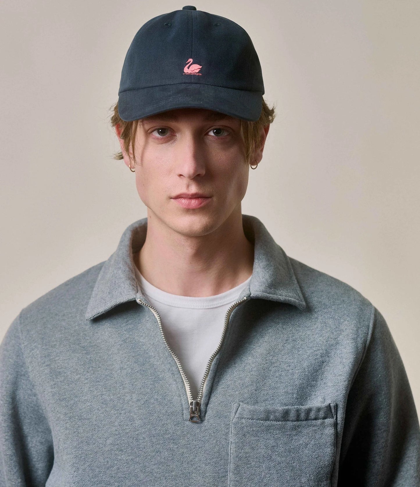 Authentic Fleece Polo Collared Half-Zip Cotton Sweatshirt - Grey Melange - DUNE + SALT