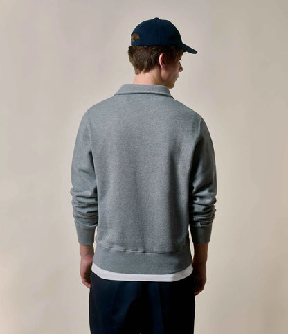 Authentic Fleece Polo Collared Half-Zip Cotton Sweatshirt - Grey Melange - DUNE + SALT