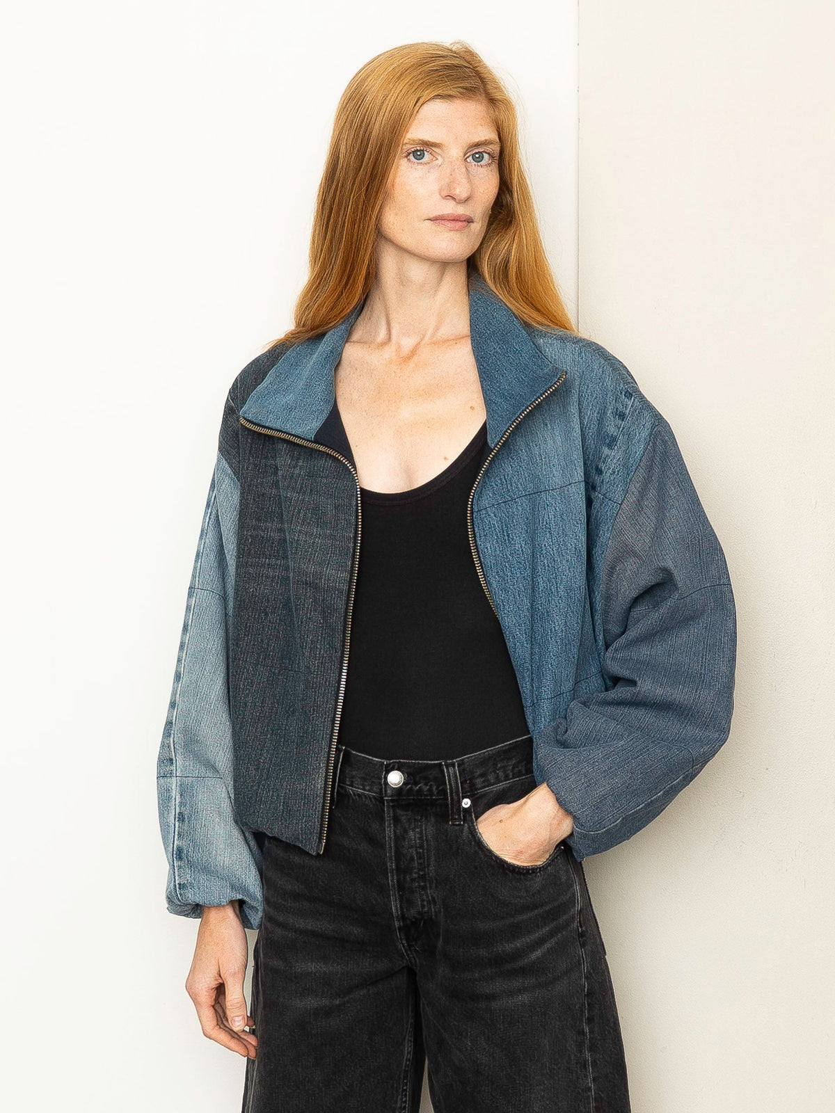 Shira Denim Puffer Bomber Jacket