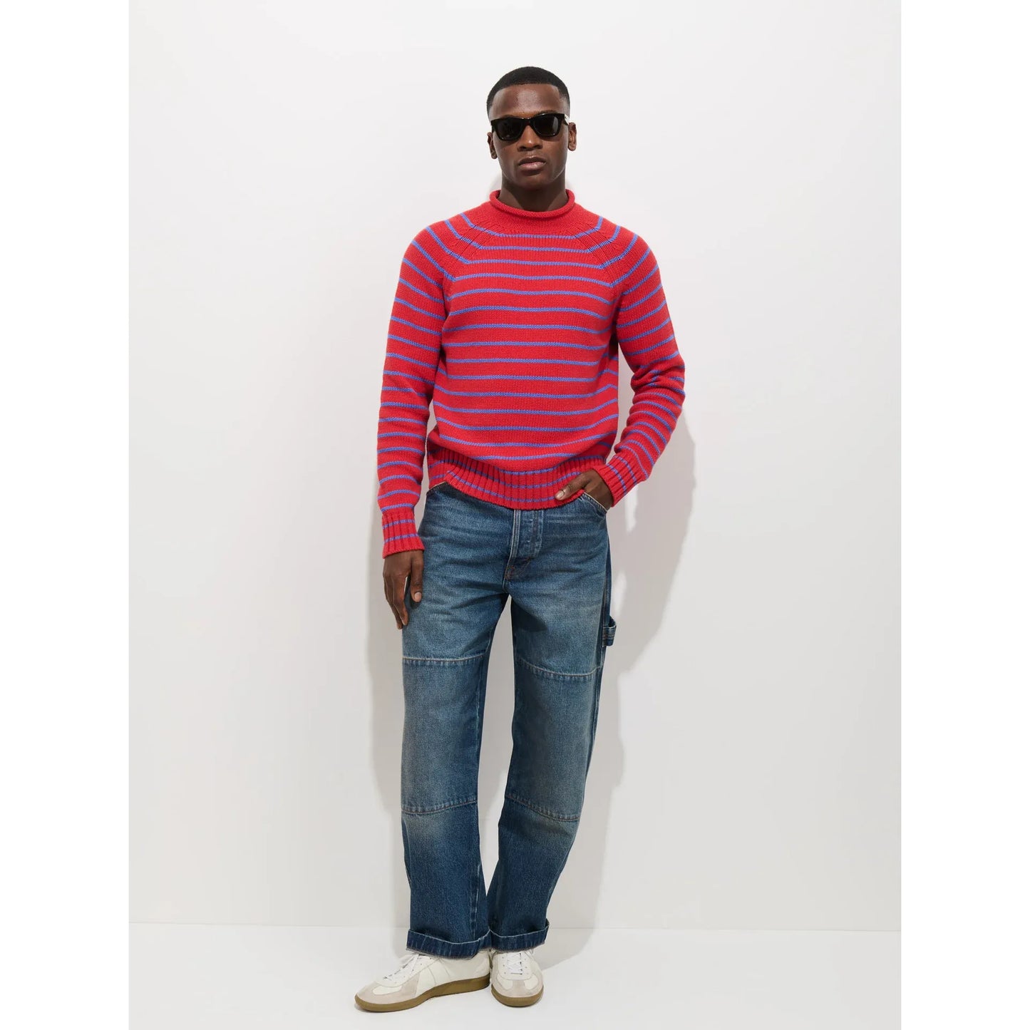 Alex Striped Rollneck In Cotton - Berry Red/Ultramarine - DUNE + SALT