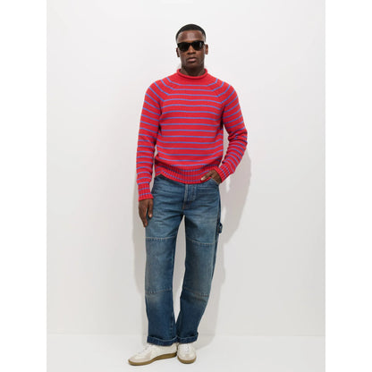 Alex Striped Rollneck In Cotton - Berry Red/Ultramarine - DUNE + SALT
