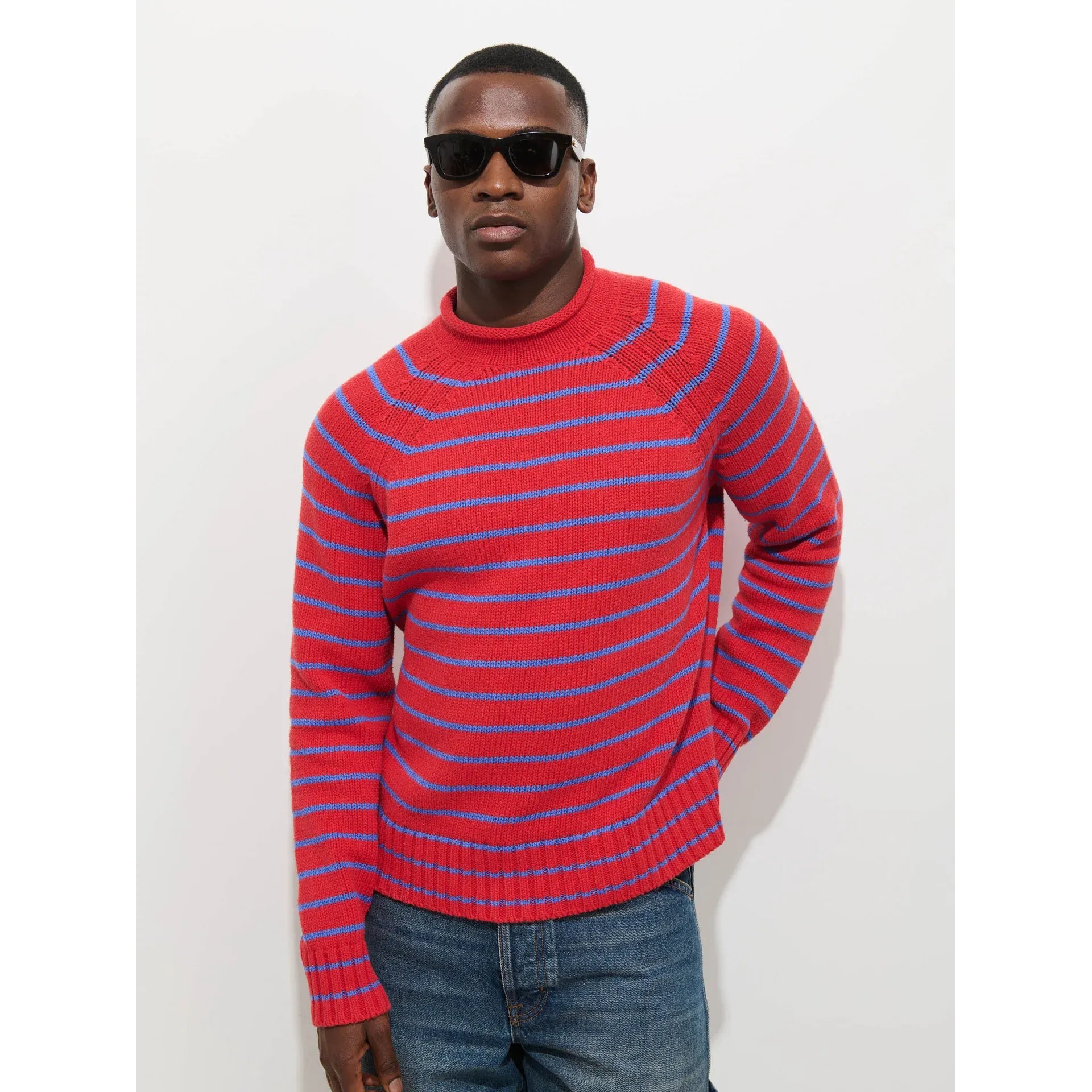 Alex Striped Rollneck In Cotton - Berry Red/Ultramarine - DUNE + SALT