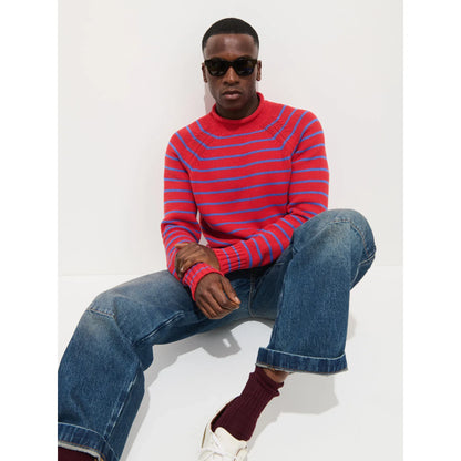 Alex Striped Rollneck In Cotton - Berry Red/Ultramarine - DUNE + SALT
