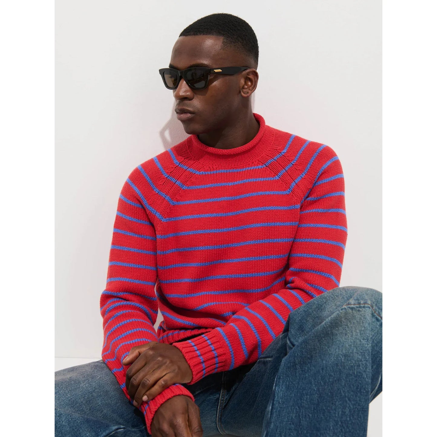 Alex Striped Rollneck In Cotton - Berry Red/Ultramarine - DUNE + SALT