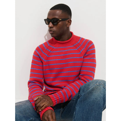 Alex Striped Rollneck In Cotton - Berry Red/Ultramarine - DUNE + SALT