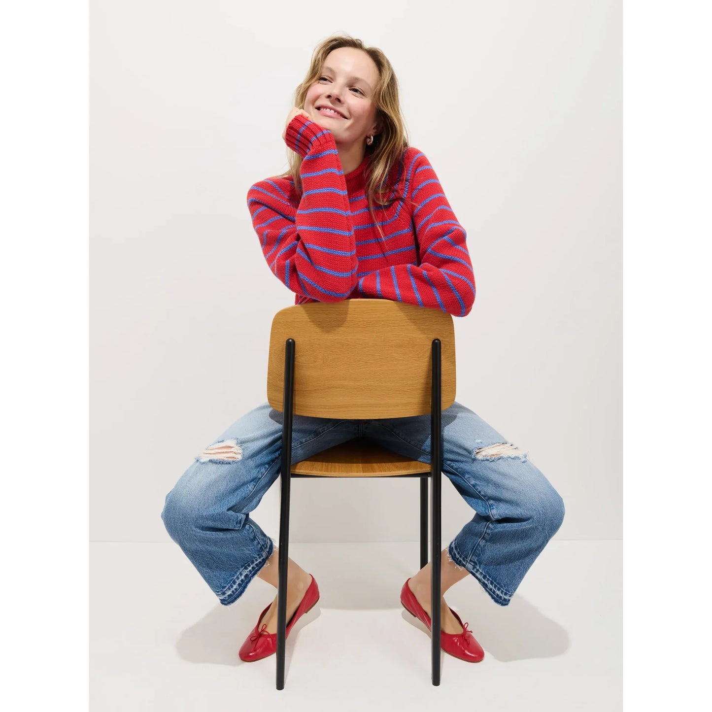 Alex Striped Rollneck In Cotton - Berry Red/Ultramarine - DUNE + SALT