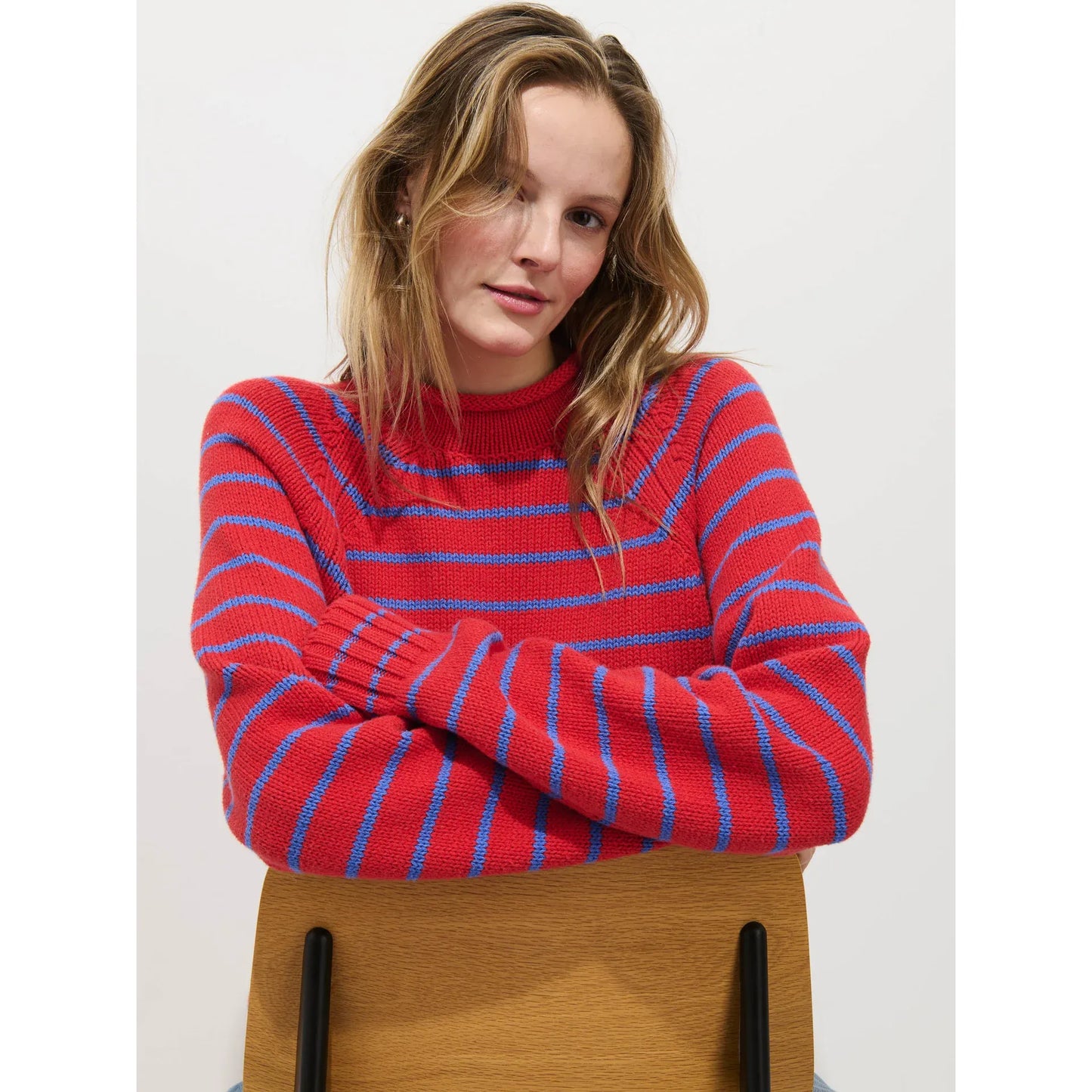 Alex Striped Rollneck In Cotton - Berry Red/Ultramarine - DUNE + SALT