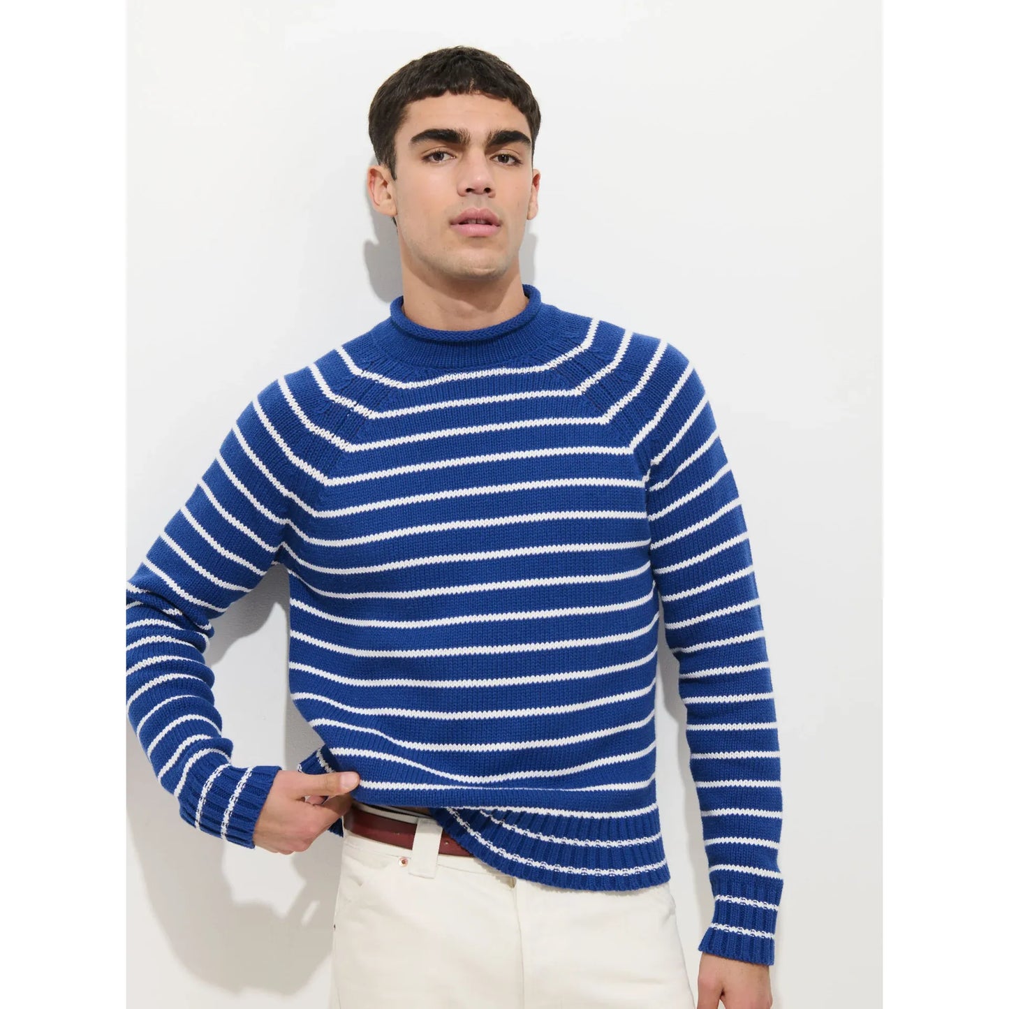 Alex Striped Rollneck In Cotton - Deep Royal/Whipped Cream - DUNE + SALT