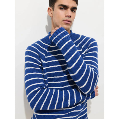Alex Striped Rollneck In Cotton - Deep Royal/Whipped Cream - DUNE + SALT