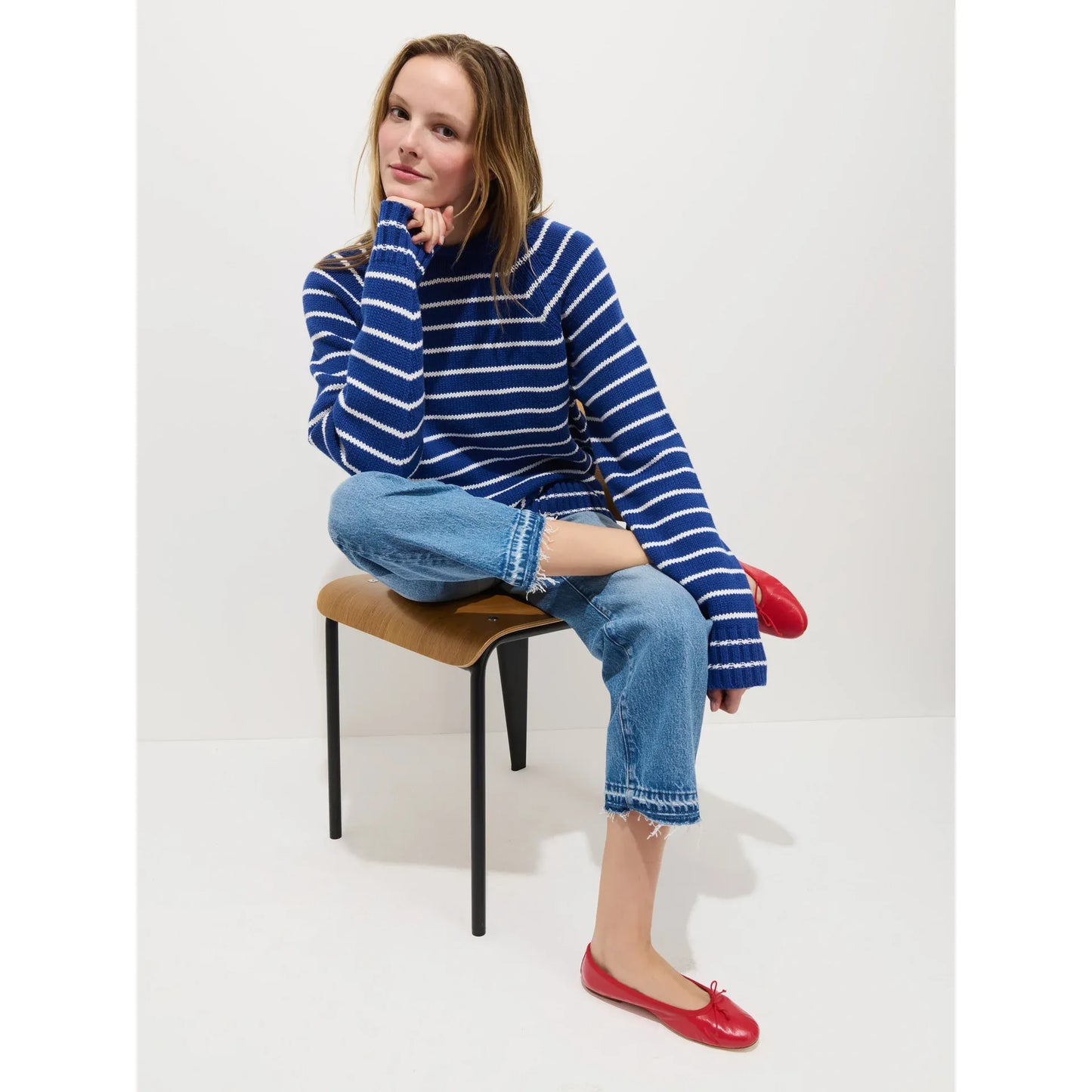 Alex Striped Rollneck In Cotton - Deep Royal/Whipped Cream - DUNE + SALT