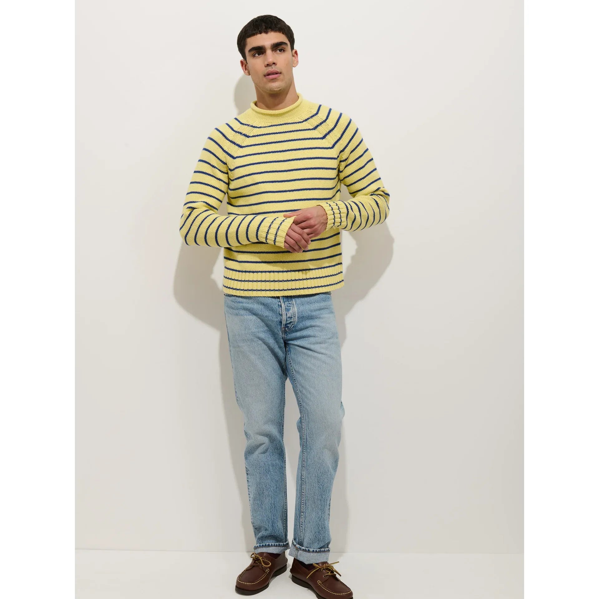 Alex Striped Rollneck In Cotton - Honeycomb/Deep Royal - DUNE + SALT