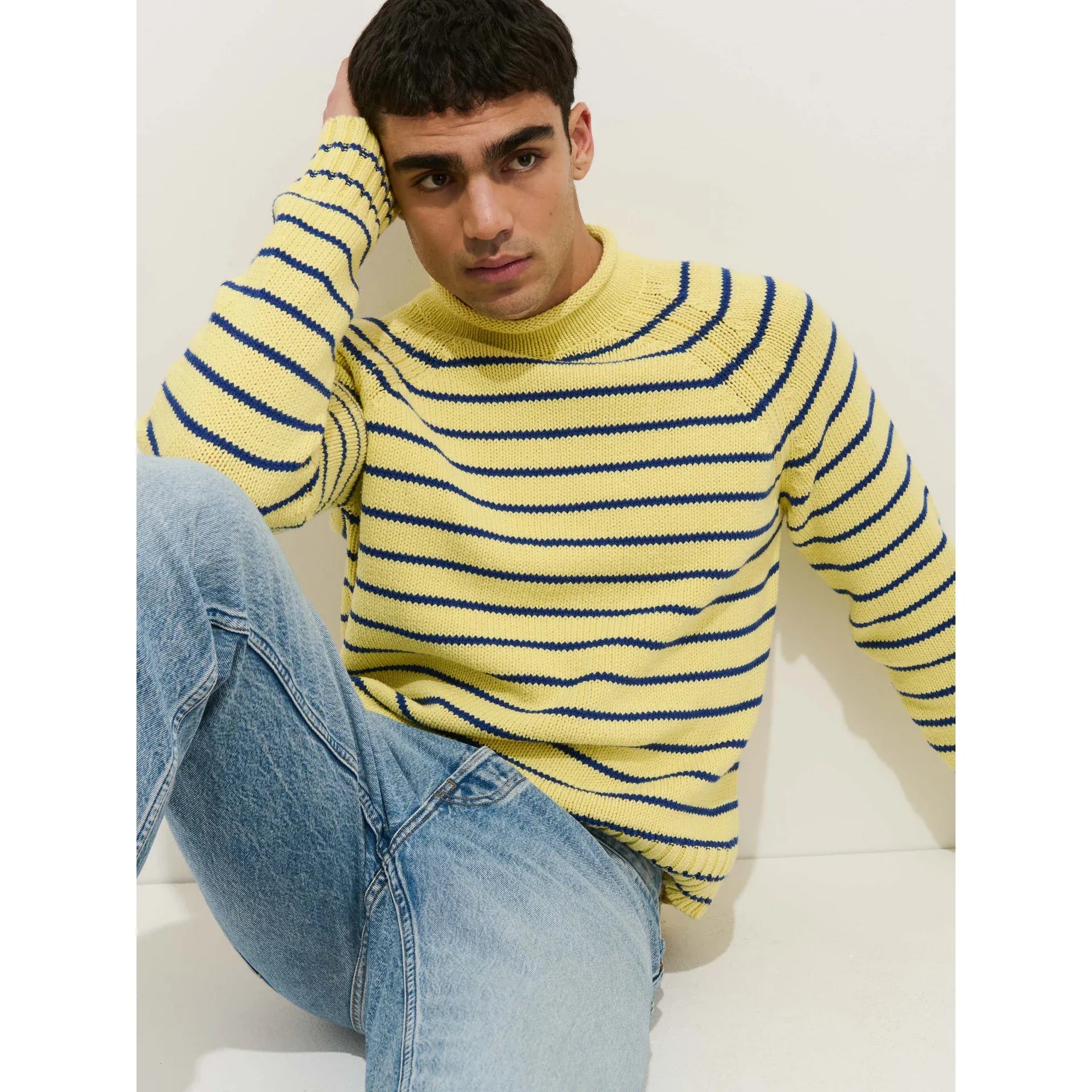 Alex Striped Rollneck In Cotton - Honeycomb/Deep Royal - DUNE + SALT