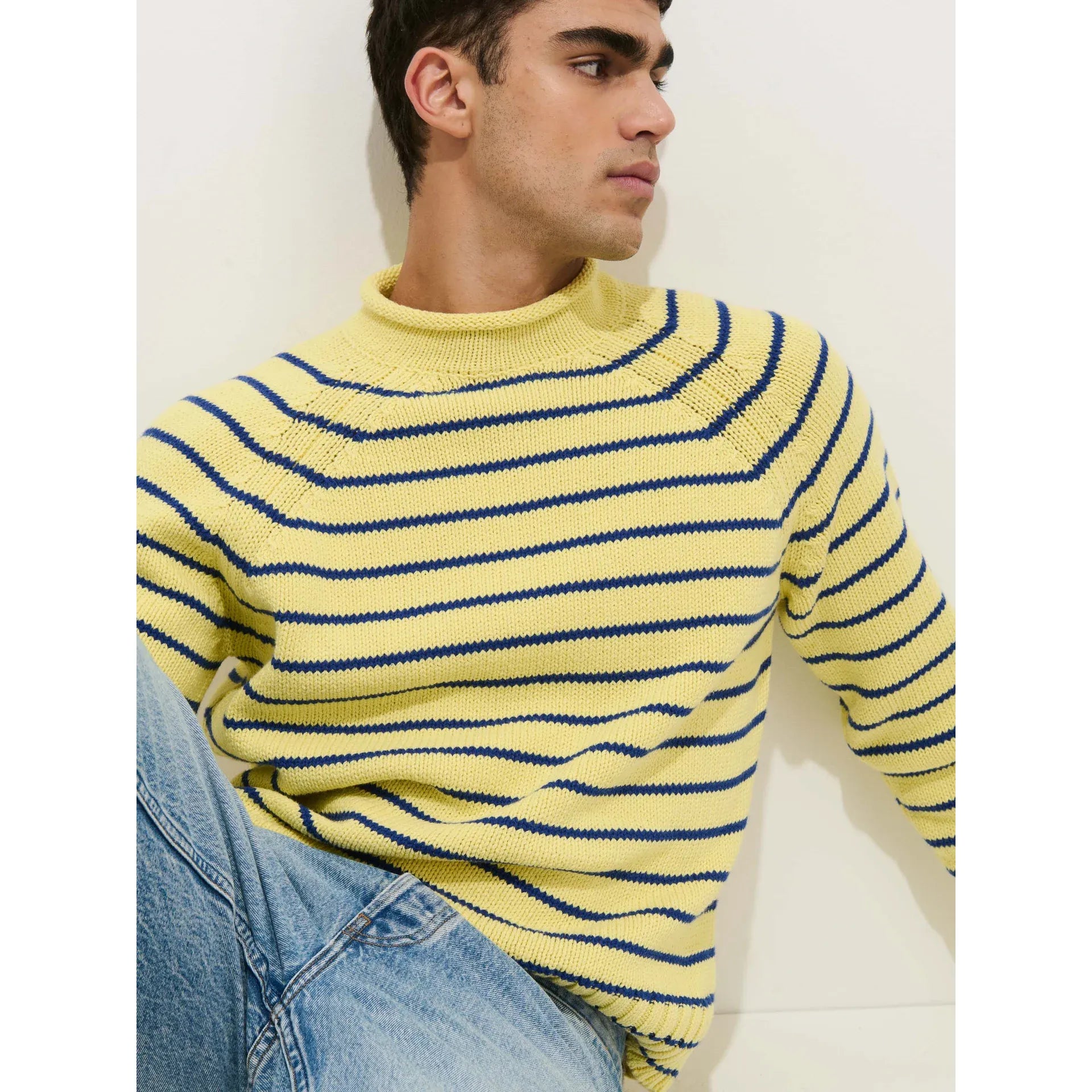 Alex Striped Rollneck In Cotton - Honeycomb/Deep Royal - DUNE + SALT