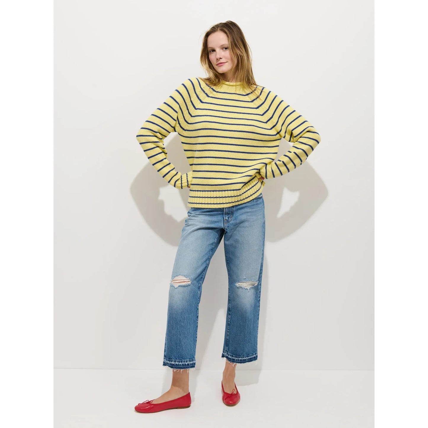 Alex Striped Rollneck In Cotton - Honeycomb/Deep Royal - DUNE + SALT
