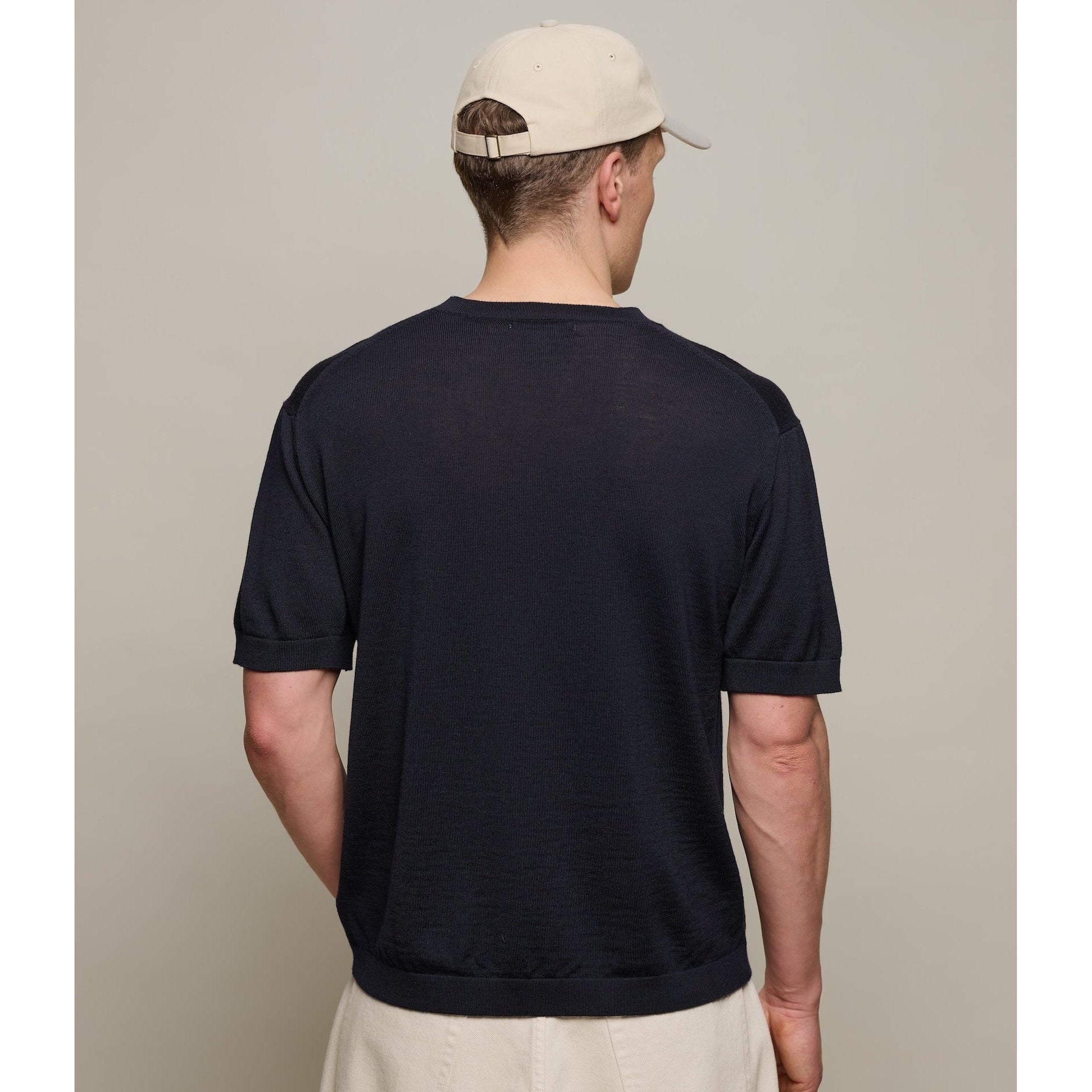 Refined Knitted Merino Wool T-Shirt - Navy - DUNE + SALT