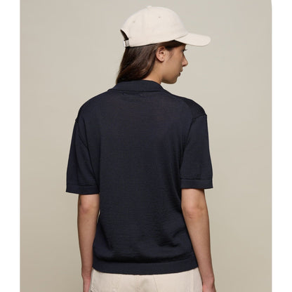 Refined Merino Wool Short Sleeve Women's Polo Shirt - Dark Navy - DUNE + SALT