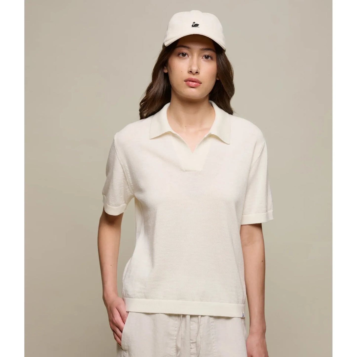 Refined Merino Wool Short Sleeve Women's Polo Shirt - Nature - DUNE + SALT