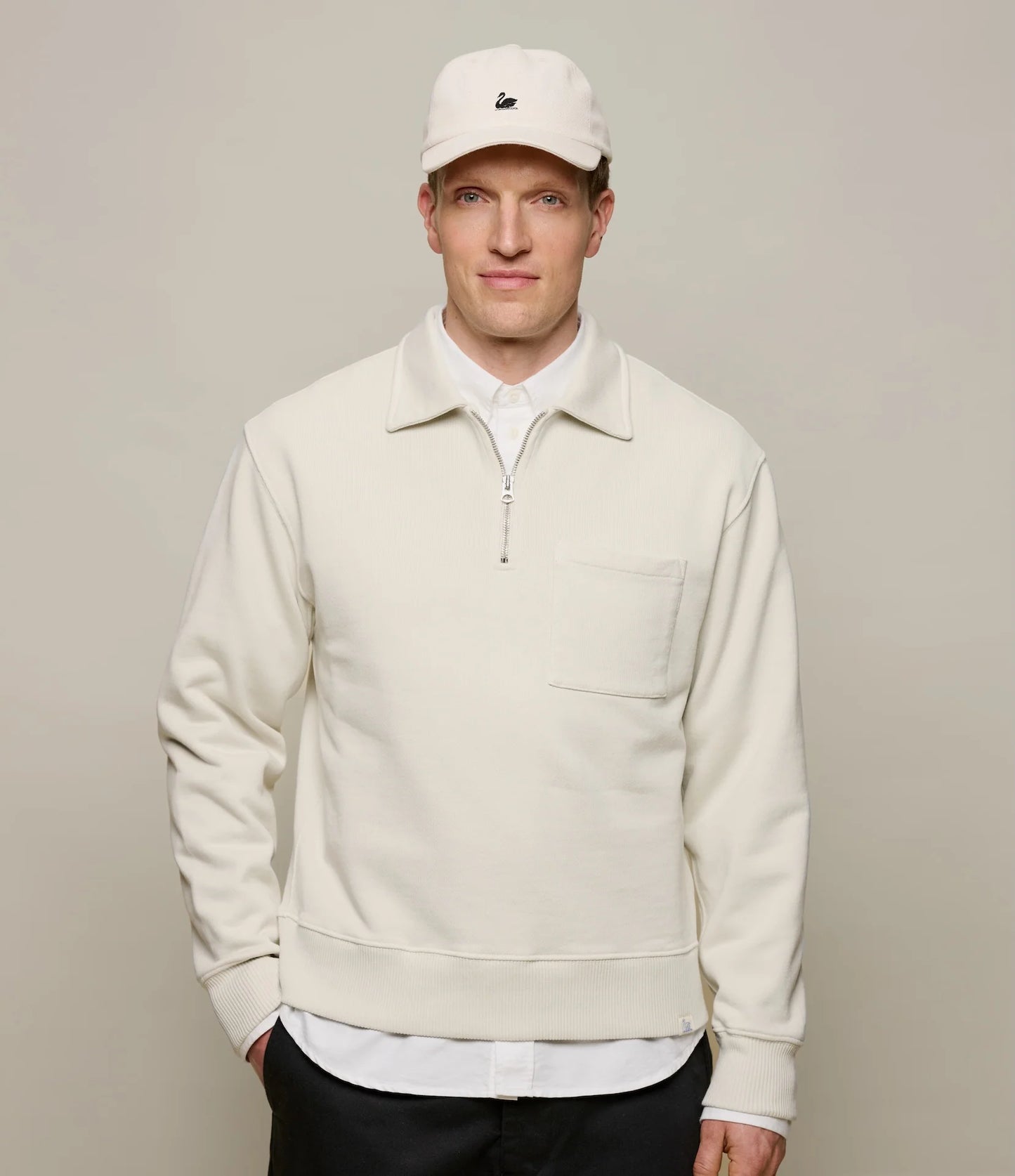 Authentic Fleece Polo Collared Half-Zip Cotton Sweatshirt - Nature - DUNE + SALT