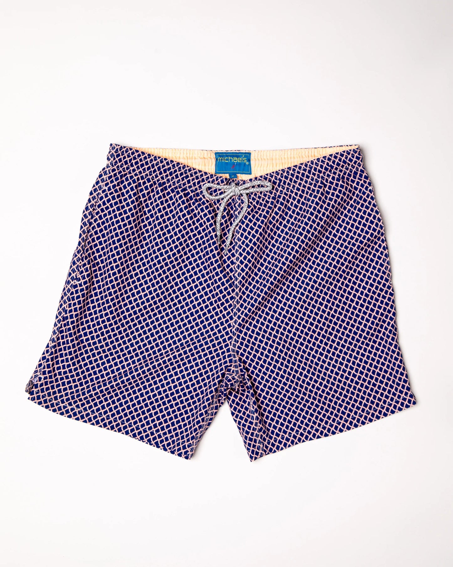 Men's Cyclist Liner Swim Trunks - Nautical Mesh Navy/Orange - DUNE + SALT