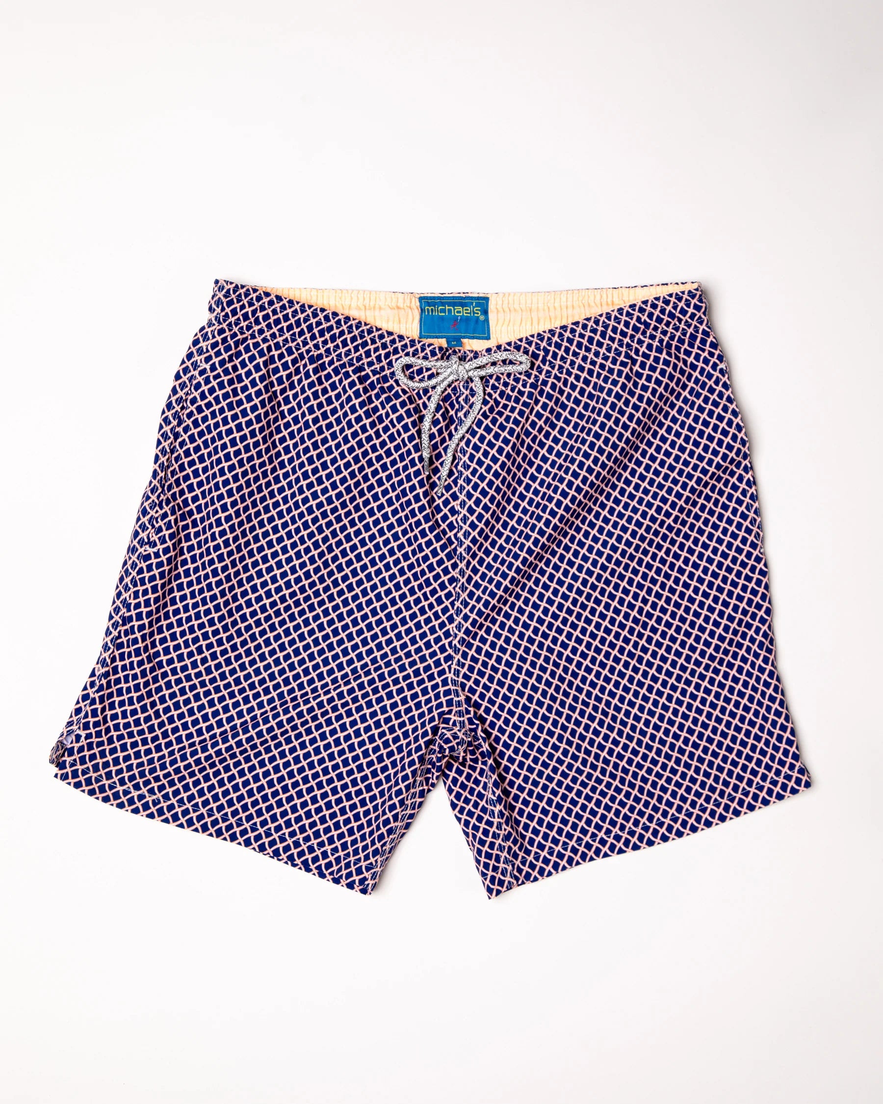 Men's Cyclist Liner Swim Trunks - Nautical Mesh Navy/Orange - DUNE + SALT