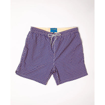 Men's Cyclist Liner Swim Trunks - Nautical Mesh Navy/Orange - DUNE + SALT