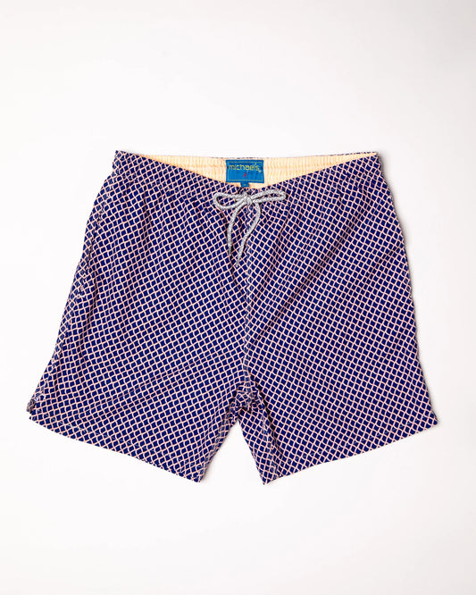 Men's Cyclist Liner Swim Trunks - Nautical Mesh Navy/Orange - DUNE + SALT