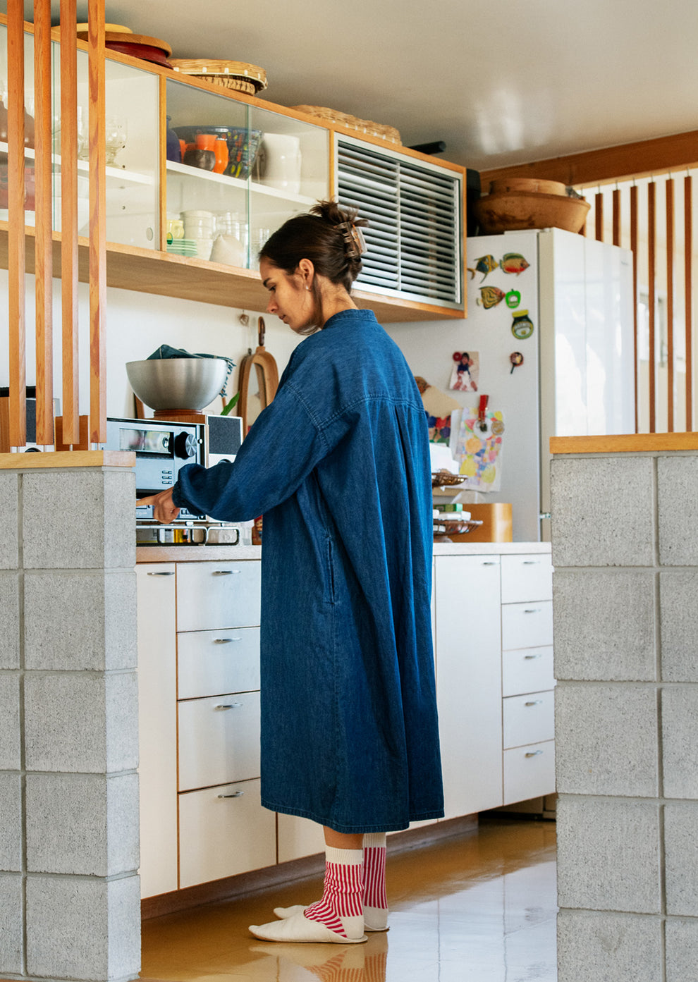 Vertical Striped Socks - White/Light Blue - DUNE + SALT