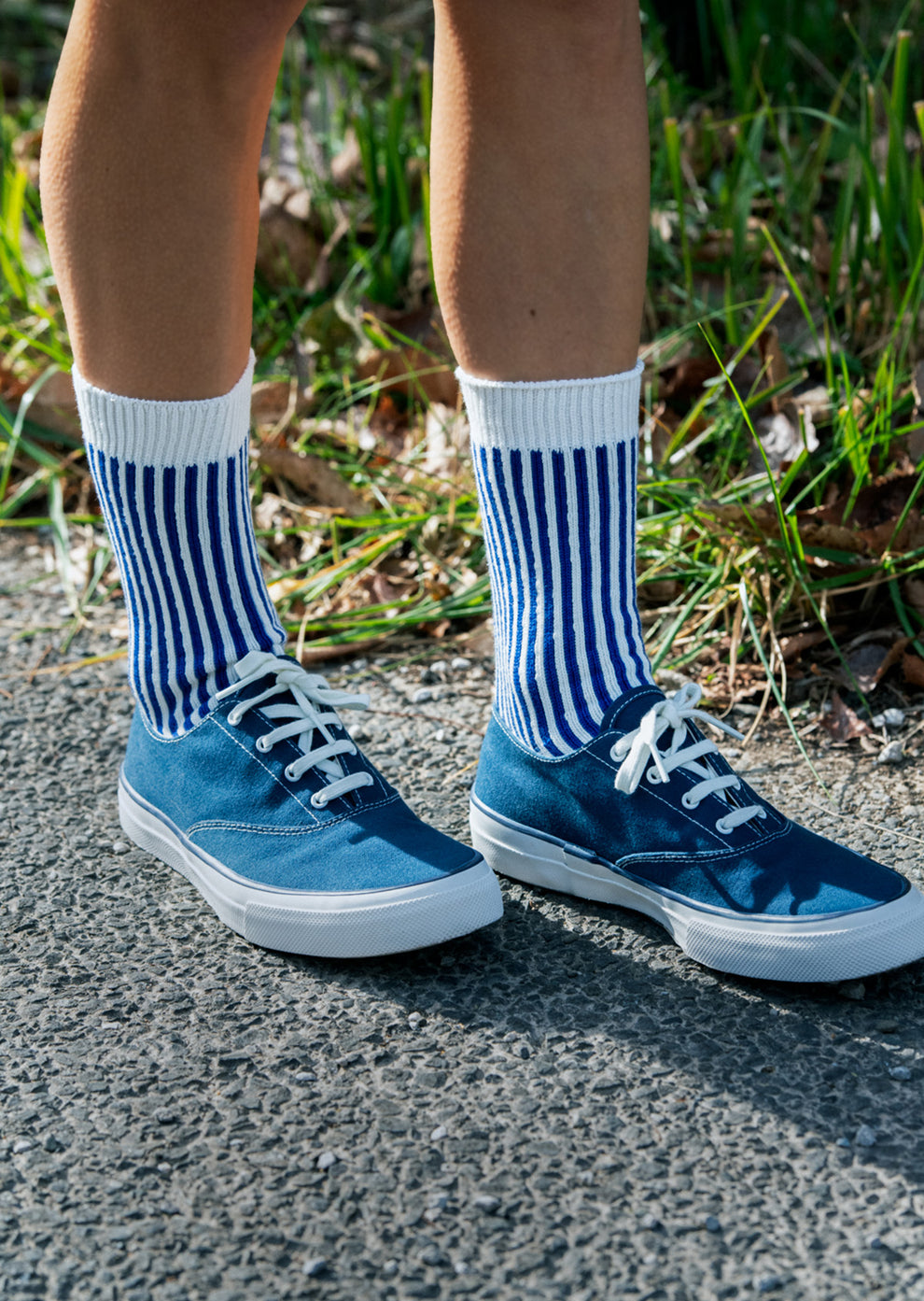 Vertical Striped Socks - White/Light Blue - DUNE + SALT