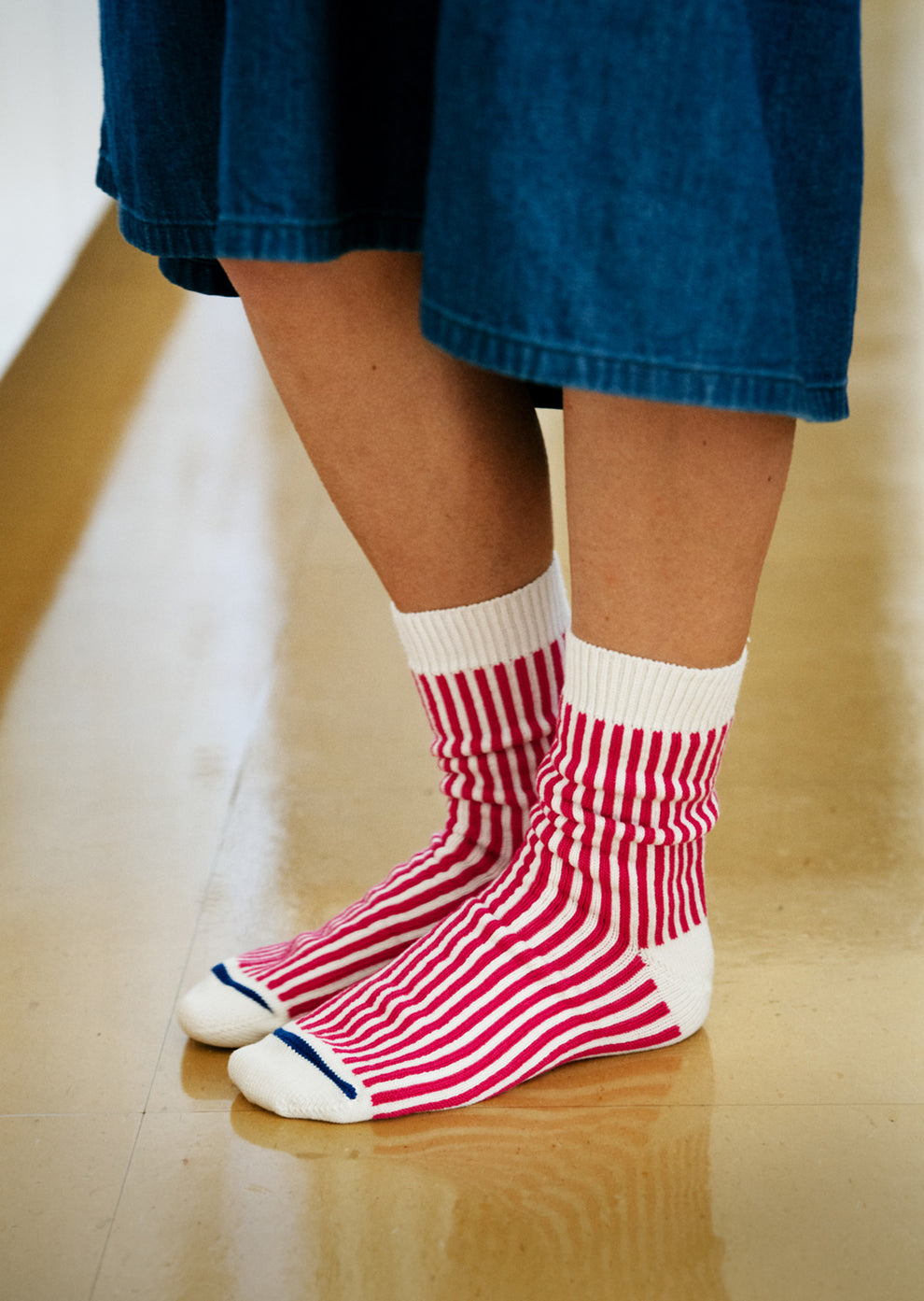 Vertical Striped Socks - White/Light Blue - DUNE + SALT