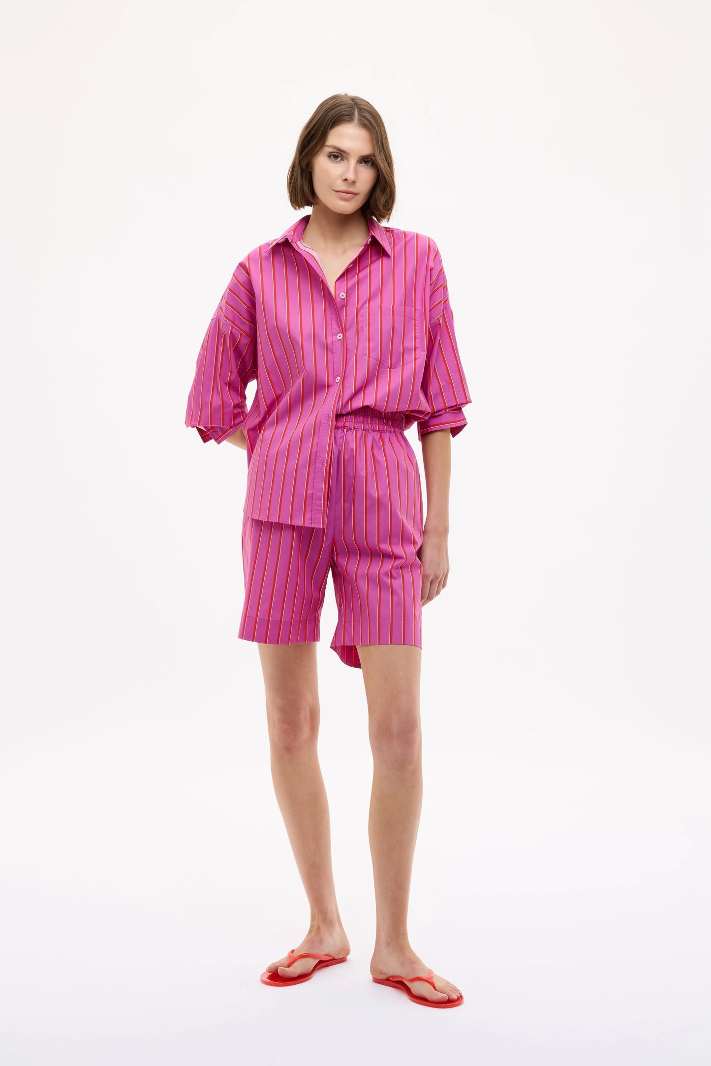 Chiara Long Sleeve Shirt - Fuschia/True Red/Natural