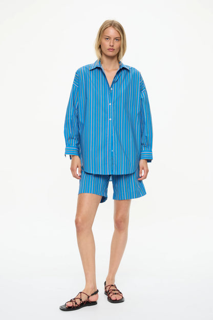 Mara Striped Oversized Long Sleeve Shirt - Tutti Frutti/Ink Blue