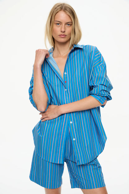 Mara Striped Oversized Long Sleeve Shirt - Tutti Frutti/Ink Blue