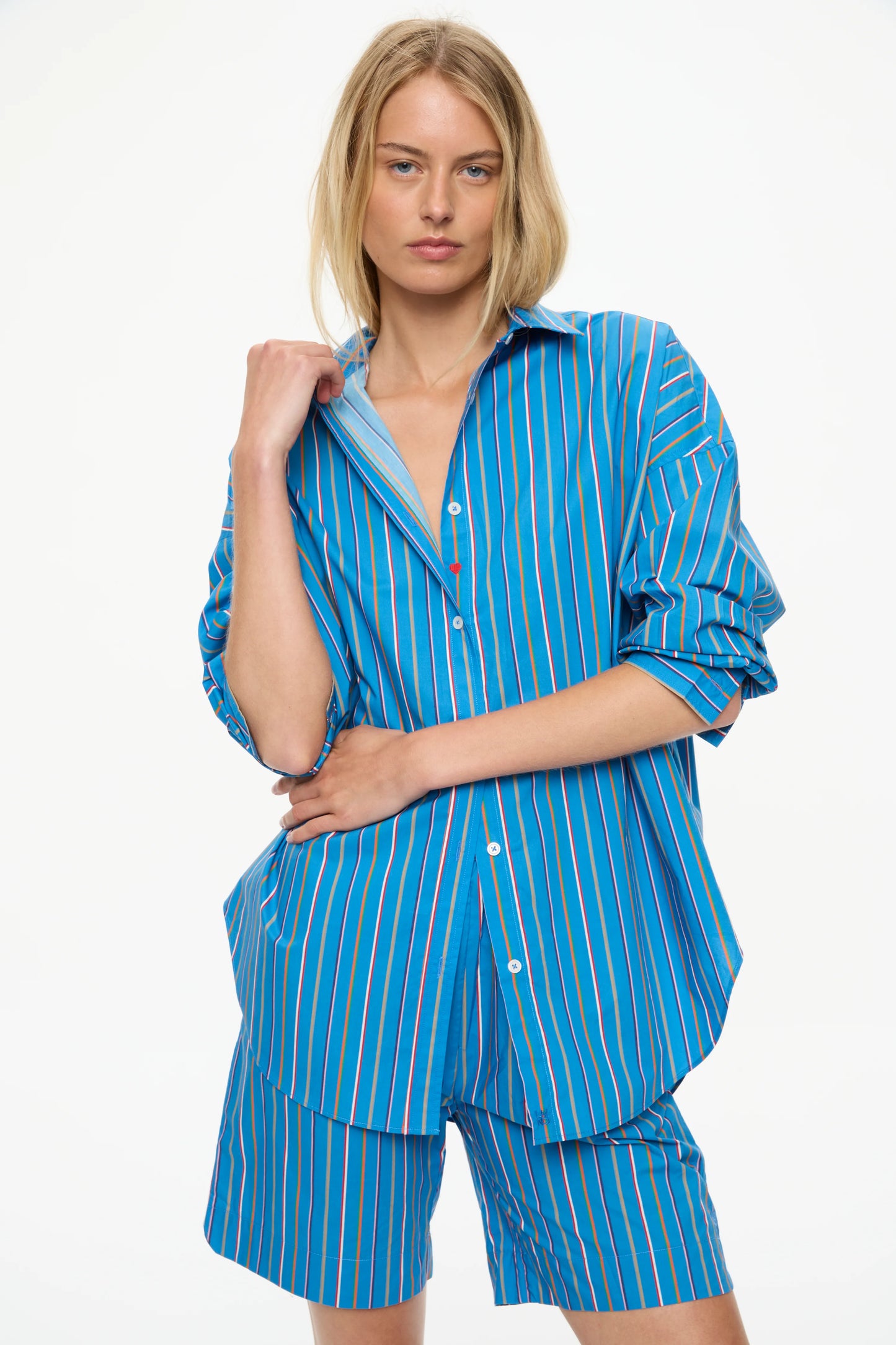 Chiara Striped Mid-Length Shorts - Tutti Frutti/Ink Blue