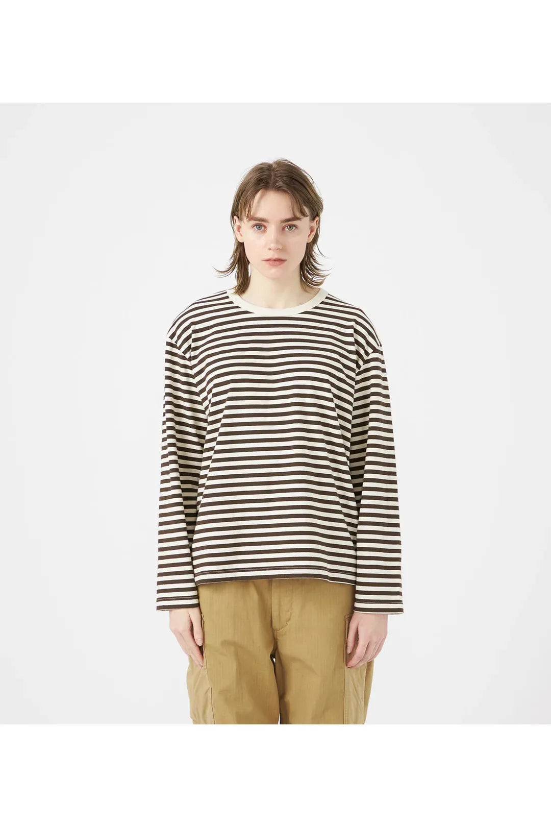 COOLMAX Stripe Jersey L/S Tee - Brown/Natural
