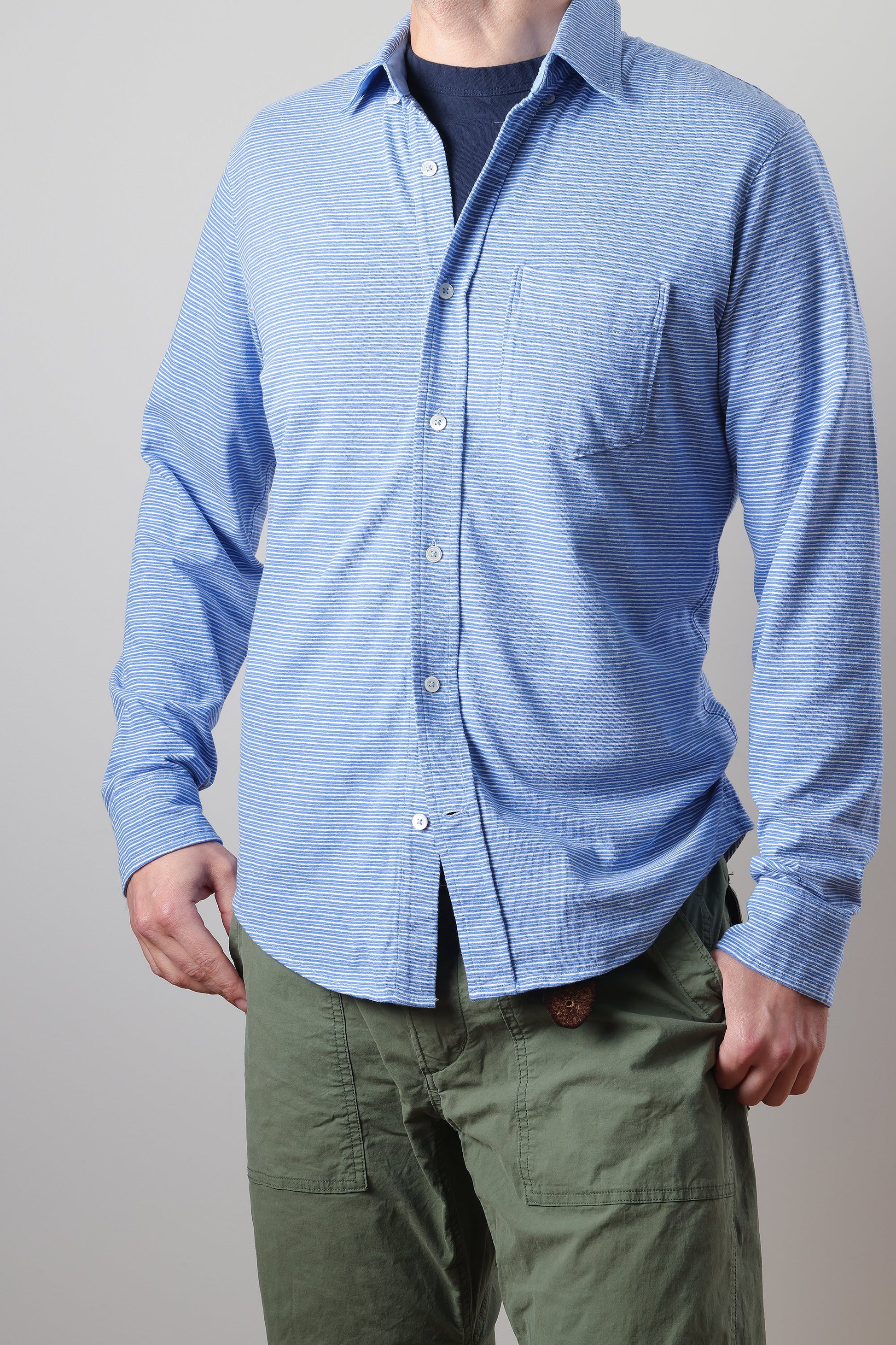 Hemp Stripe Buttondown - Marine/White - DUNE + SALT