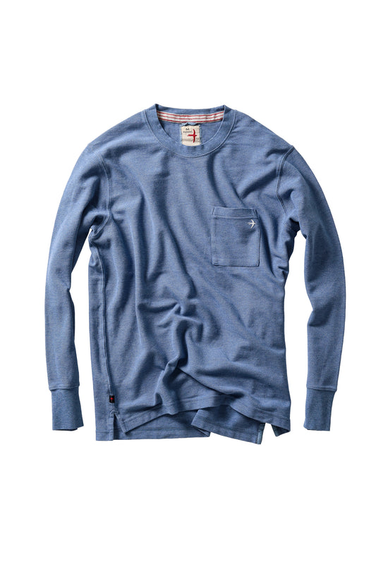L/S Vintage Pique Crew - Light Marine Heather - DUNE + SALT