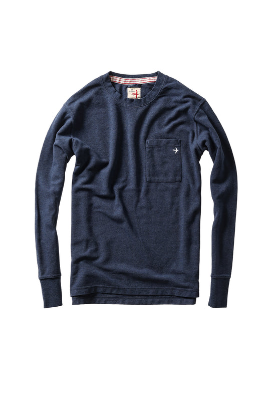 L/S Vintage Pique Crew - Navy Heather - DUNE + SALT