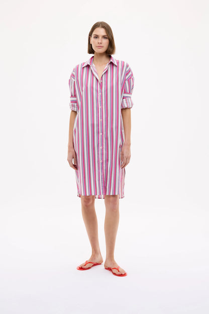 Chiara Midi Dress - Fuschia Multi Stripe