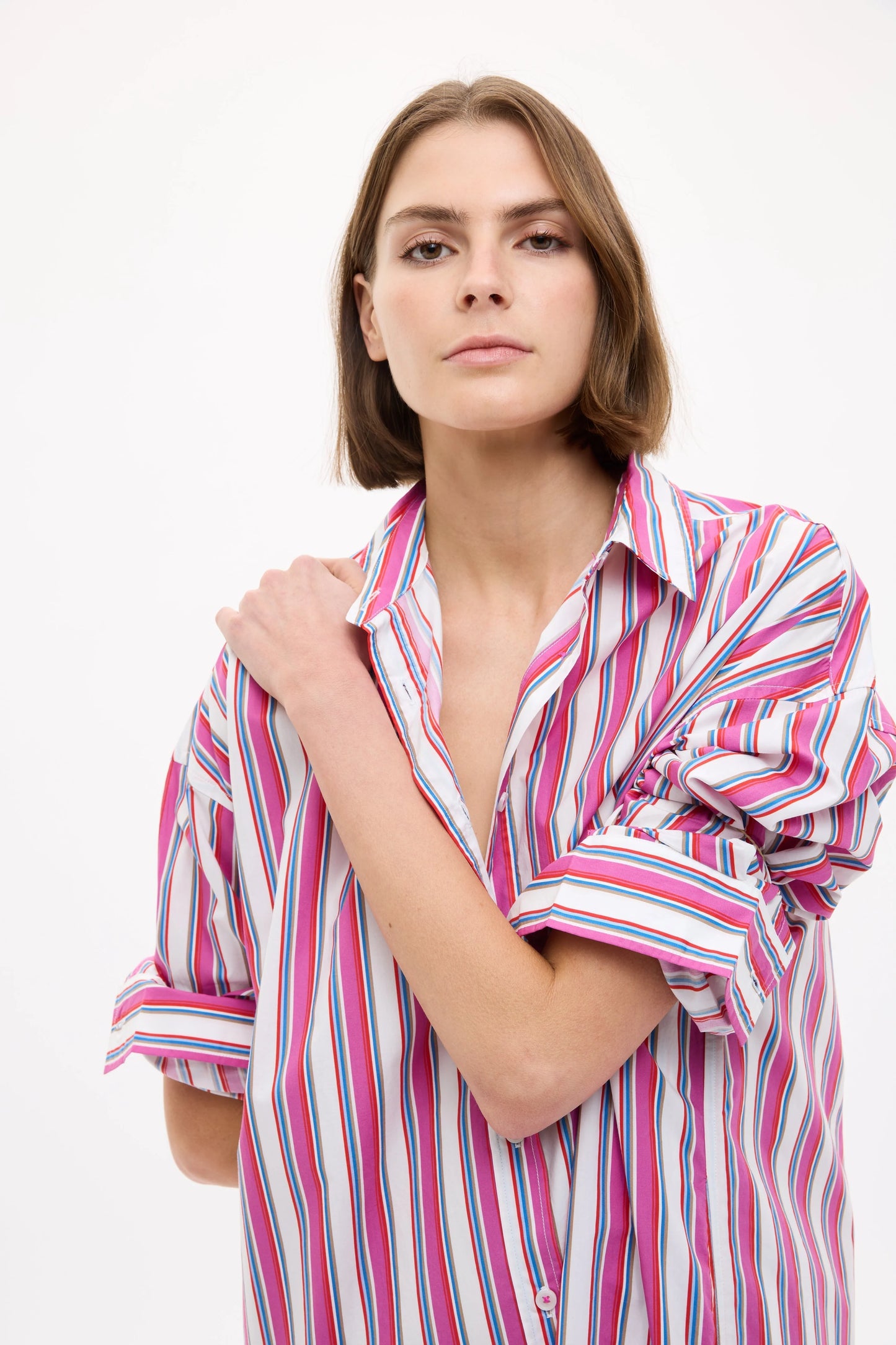 Chiara Midi Dress - Fuschia Multi Stripe
