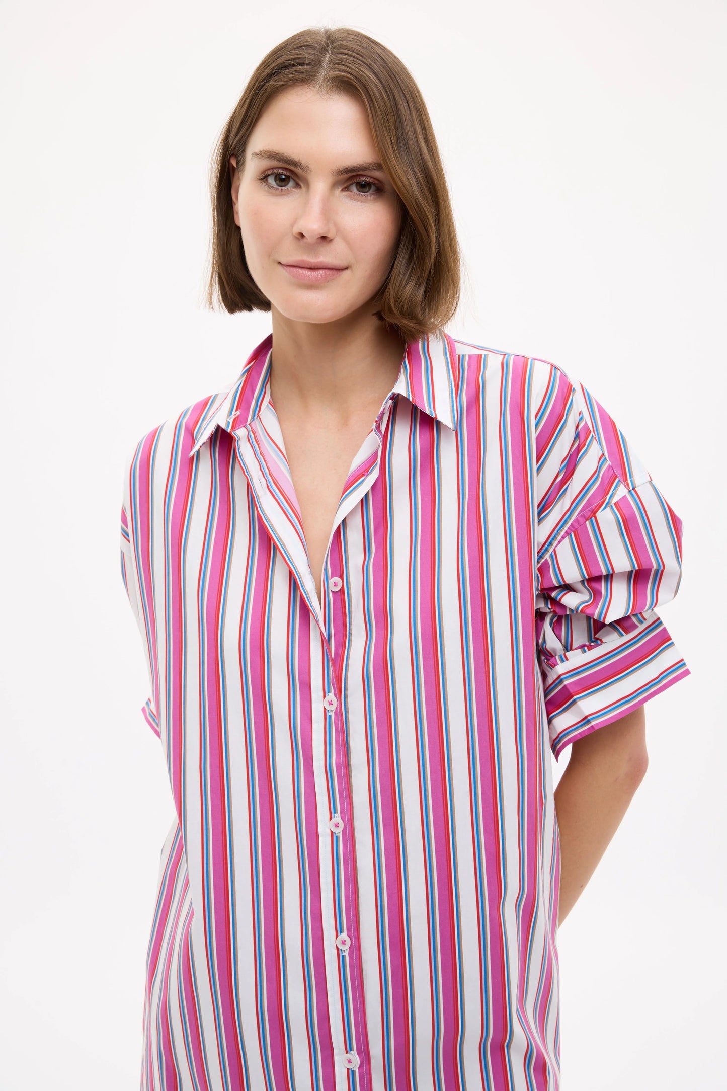 Chiara Midi Dress - Fuschia Multi Stripe