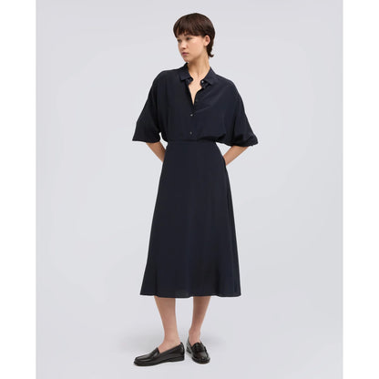 Crepe de Chine Long Silk Skirt - Navy - DUNE + SALT