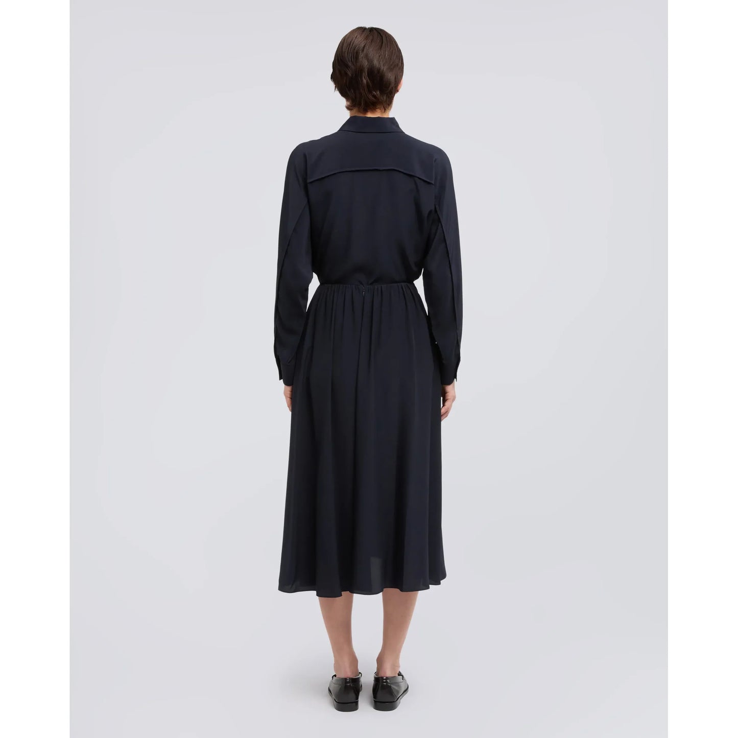 Crepe de Chine Long Silk Skirt - Navy - DUNE + SALT